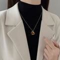 Gold Red Enamel CZ Rocking Horse Necklace Earring Set view 4