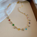 White Pearl Style Necklace with Colorful Bead Charms view 6