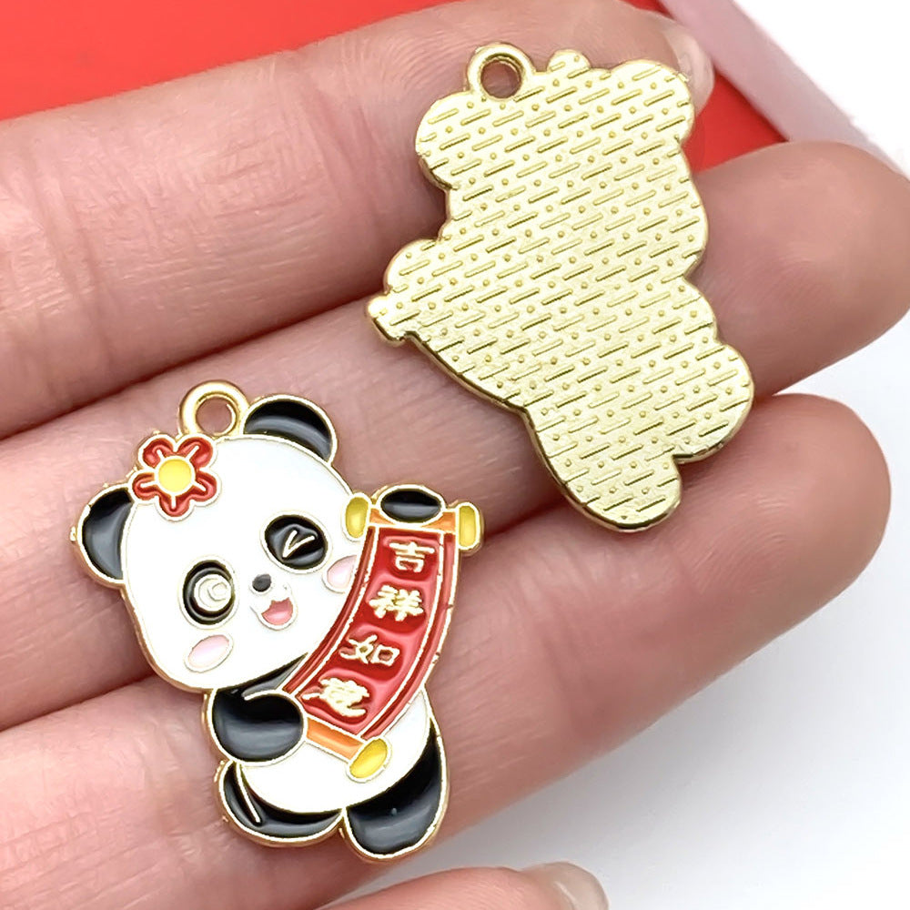 Enamel Zinc Alloy Panda Bear Cat Charm Pendant for Chinese Style DIY Necklace Keychain Jewelry