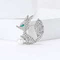 Rhinestone Fox Brooch Pearl Accent Green Eye Gold Silver view 3