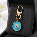 Gold Tone Crystal Round Evil Eye Clip Keychains in Five Colors view 4
