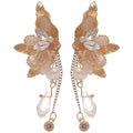Gold Tone Crystal Butterfly Wing Drop Stud Earrings view 5