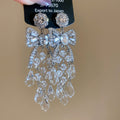 Silver Tone Crystal Bow and Fringe Stud Earrings Jewelry view 7