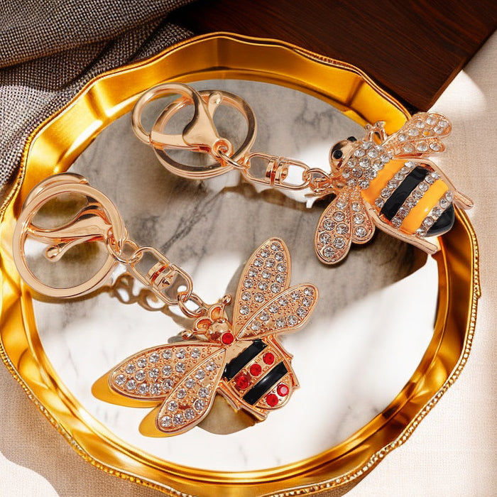 Jeweled Bee Keychains in Four Distinct Yellow Black Opal and Winged Designs