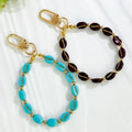 Coffee Bean Bead Bracelet Keychain With Gold Clasp view 1