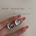 Silver Tone Liquid Metal Irregular Heart Stud Earrings view 1