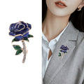 Long Stem Crystal Enamel Rose Brooch in Red or Deep Blue view 3