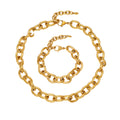 Chunky Oval Curb Chain Necklace Bracelet Gold Steel Two-Tone view 5