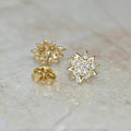 Gold Tone Eight Point Star Stud Earrings With Clear Stones view 3