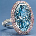 Blue Oval Stone Rose Gold Tone Halo Ring With Clear Crystal Accents view 2