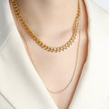Double Layer Curb And Snake Chain Necklace Gold Steel view 4