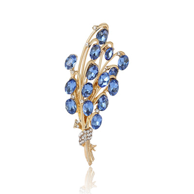 Main front view of Crystal Wheat Sprig Brooch In Four Blue Pink And Yellow Mixes