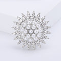 Pearl Cluster Sunburst Brooch Rhinestone Starburst Pin view 2