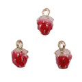 Gold Tone Red Strawberry Enamel Charm with Green Leaves view 2