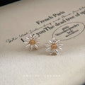 Translucent White Daisy Flower And Gold Tone Center Stud Earrings view 4