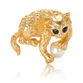 Textured Cat Playing Ball Brooch in Gold and Silver view 5