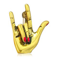 Gold Tone I Love You Hand Sign Brooch With Red Fingernails view 3