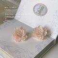 Pink Layered Shell Flower And Clear Stone Center Stud Earrings view 6