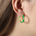 Gold Bamboo Segment Color Enamel Hoop Earrings Set view 9