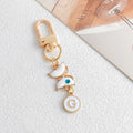 White Enamel Butterfly Evil Eye Letter Charm Gold Keychain view 11