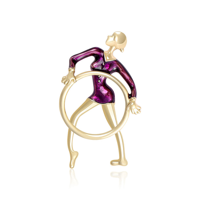 Purple Rhythmic Gymnast Brooch With Hoop and Pearl Head