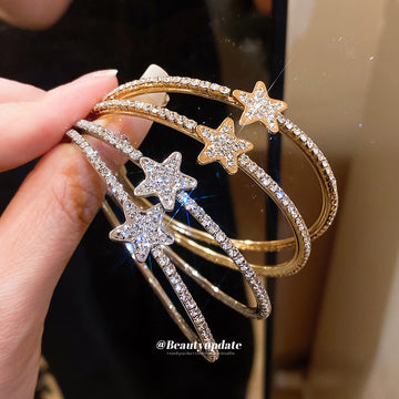 Crystal Star Double Hoop Earrings in Gold and Silver Tones
