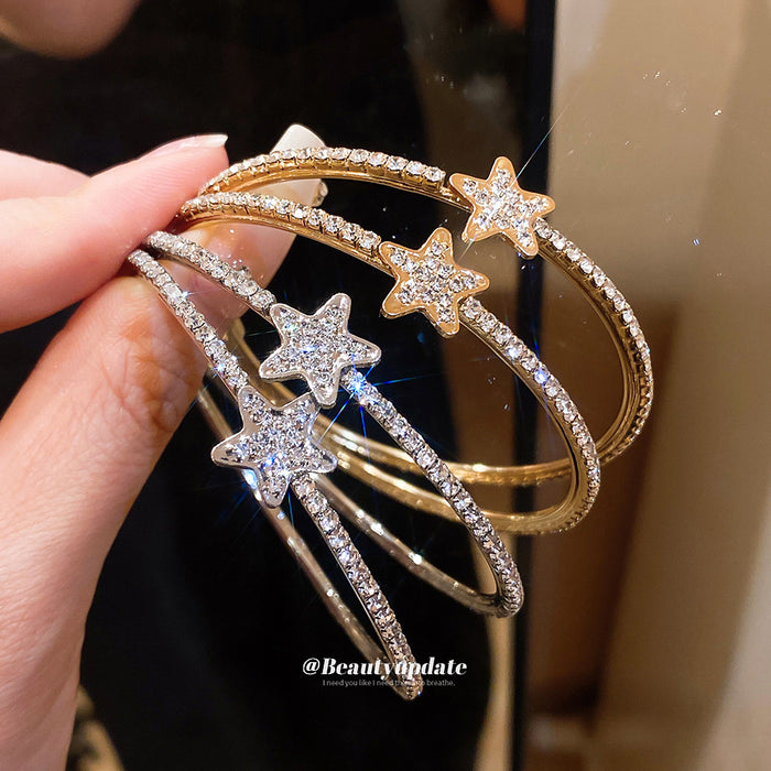Crystal Star Double Hoop Earrings in Gold and Silver Tones