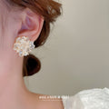 Iridescent Crystal Flower Cluster Stud Earrings with Polished Metal Accents view 3