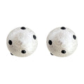 White Cotton Pearl Ball Stud Earrings Black Polka Dots view 5