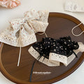 Floral Print Lace Bow Spring Hair Clips Black Or Cream view 2