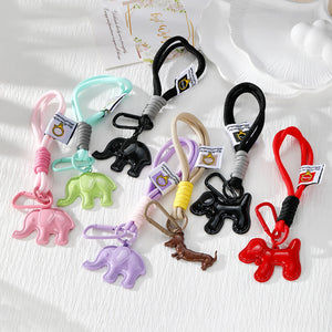 Alloy Elephant and Dog Rope Wristlet Charms with a Carabiner Clip
