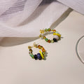 Multicolor Beaded Hoops Yellow Disc Gold Tone Earrings view 4
