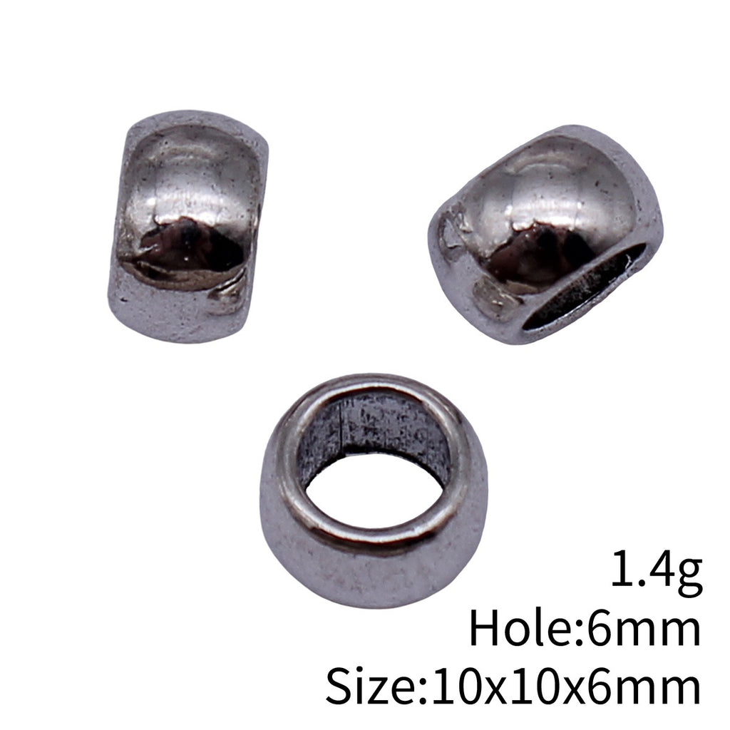 10x10x6mm 1.4g Platinum Tone Zinc Alloy Smooth Large Hole Spacer Beads for Vintage Bracelet Making