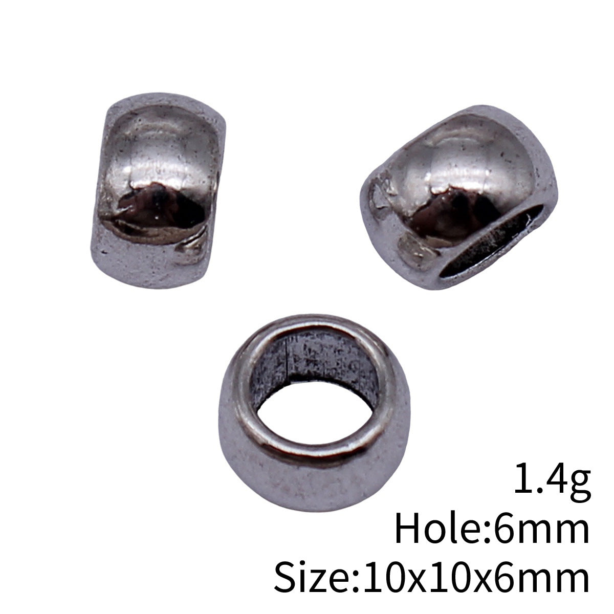 10x10x6mm 1.4g Platinum Tone Zinc Alloy Smooth Large Hole Spacer Beads for Vintage Bracelet Making