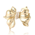 Sculpted Gold Tone Bow Brooch with Crystal Center Decorative Lapel Accessory view 5
