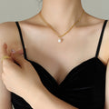Double Figaro Freshwater Pearl Drop Necklace Gold Steel view 7