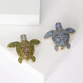 Gold Blue Green Paved Rhinestone Sea Turtle Brooch view 1