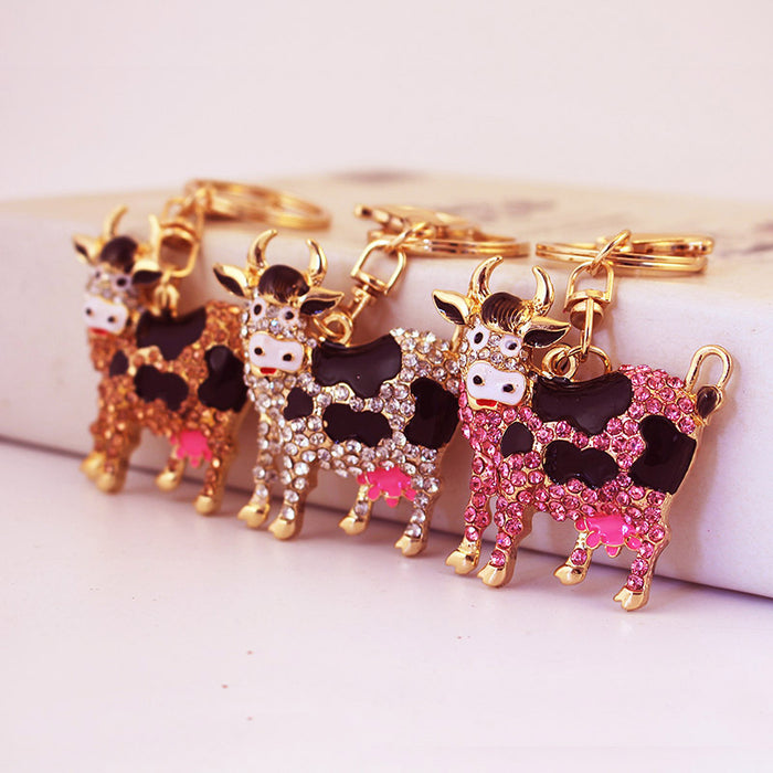 Rhinestone Cow Keychain, Split Ring, Lobster Clasp