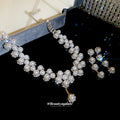 White Pearl Floral Necklace And Drop Earring Jewelry Set view 2