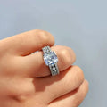Raised Round Center Wide Crystal Ring in Polished Metal view 2