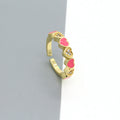 Gold Tone Crystal and Enamel Heart Adjustable Open Rings in Four Colors view 3