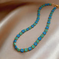 Blue Green Seed Bead Flower Necklace Bracelet Rings Four view 6