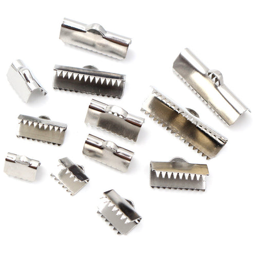Stainless Steel Serrated Ribbon End Crimps in Six Sizes, close view of the finish and front surface