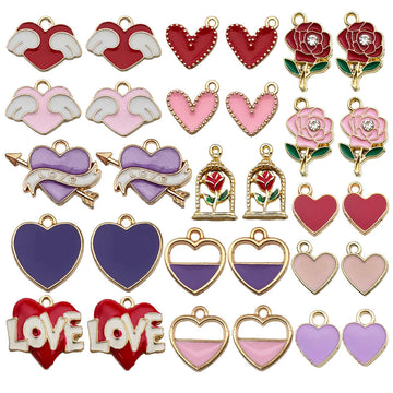 Heart-Shaped Colorful Heart Metal Charms with 18 Listed Options