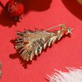 Green Enamel Christmas Tree Brooch Red Rhinestone Star Pin view 3