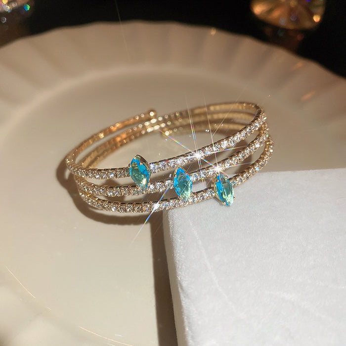 Gold Tone Stacked Crystal Bracelet Sets In Clear Blue Or Pink