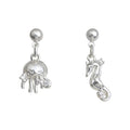Silver Seahorse Jellyfish Asymmetric Mini Drop Stud Earrings view 5
