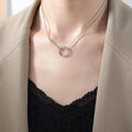 Circle Ring Pendant Necklace Dual Chains Gold Steel Rose view 7