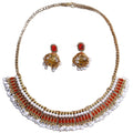 White Green and Red Beaded Choker and Bell Earring Sets view 5