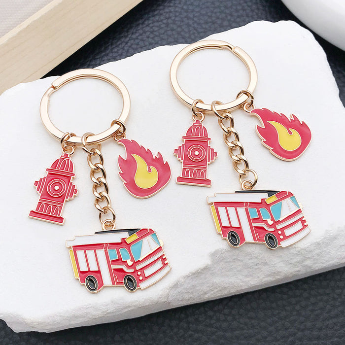 Fire Hydrant Flame Truck and Uniform Charm Keychains